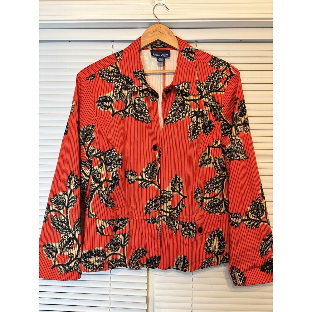 EVAN PICONE  Jacket Blazer Red Orange Black Floral Print Women's‎ Size 22🍁Fall